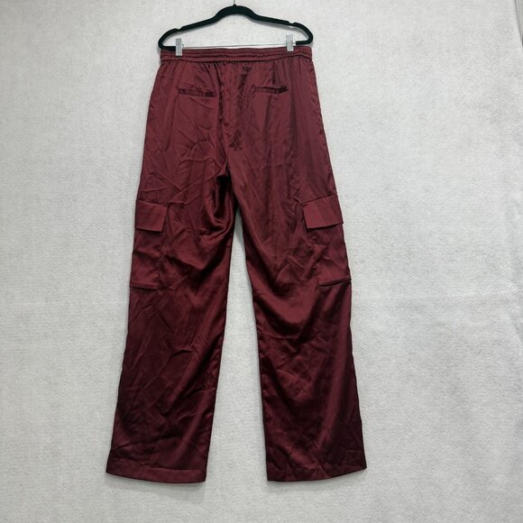 NSR Pants Womens Large Burgundy Satin Cargo Drawstring Elastic Waist Pockets - Picture 9 of 11